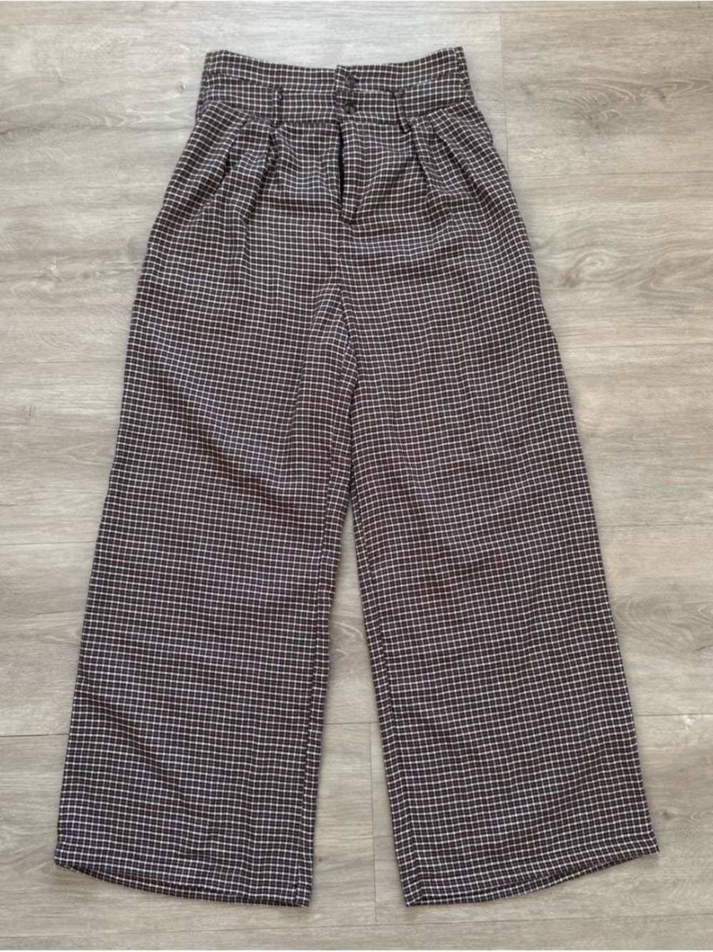 Cider Kids Plaid Wide-Leg Pants in Brown and White